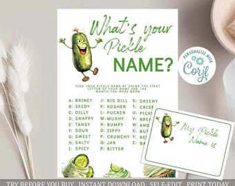 Pickle Name Game Template, Big Dill Birthday (Editable, Printable)