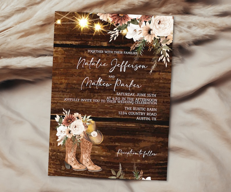 Rustic Boho Cowgirl/boy Boot Wedding Invitation Set Cream Rust - Etsy
