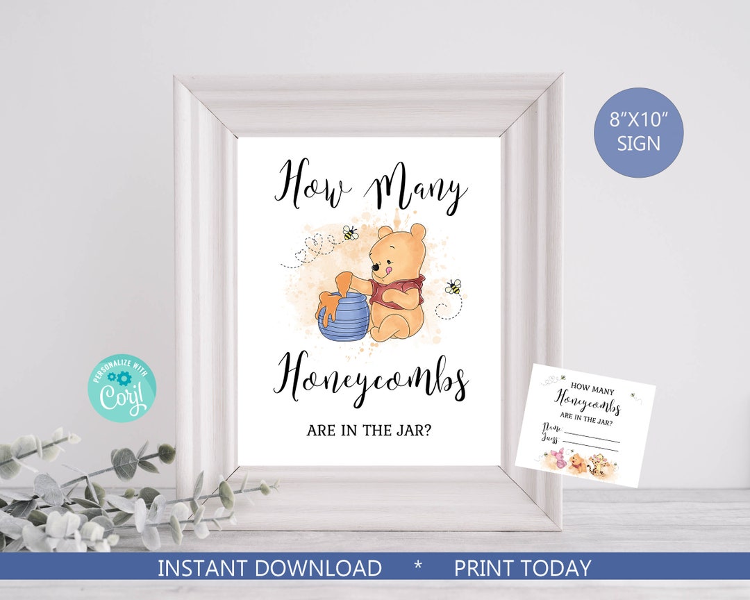 Winnie the Pooh How Many Honeycombs Are in the Jar Game Sign and Card A ...