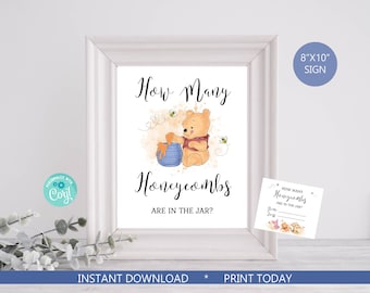 Winnie the Pooh How Many Honeycombs are in the Jar Game Sign and Card A Little Hunny Theme Shower Game INSTANT DOWNLOAD PRINTABLE hp