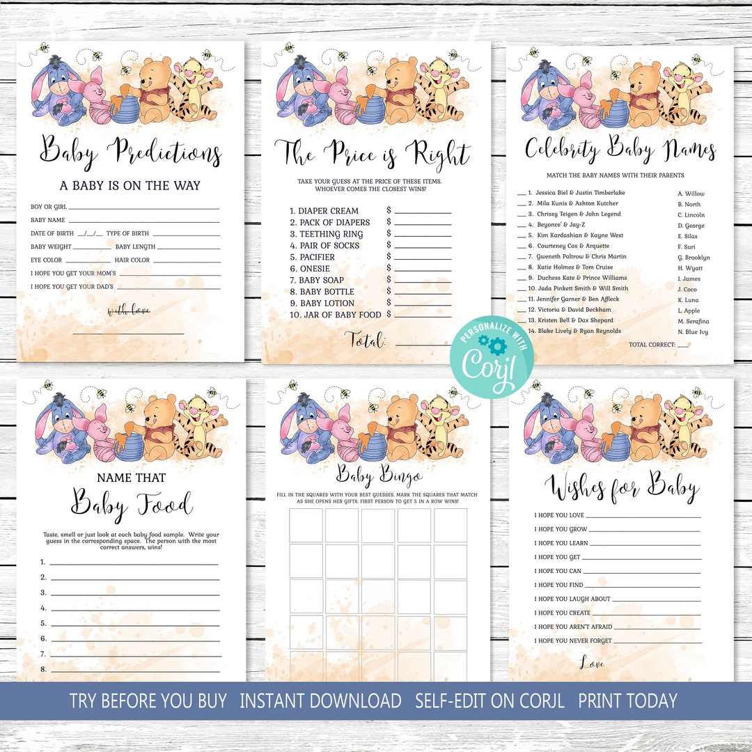 Winnie the Pooh Baby Shower Game Templates Winnie the Pooh and Friends