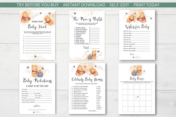 Winnie the Pooh Baby Shower 6 Game Bundle A Little Hunny is on - Etsy