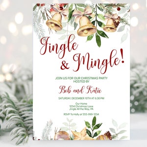 Jingle and Mingle Christmas Party Invitation Template Holiday Party Invite EDITABLE on Corjl INSTANT DOWNLOAD Printable Invite