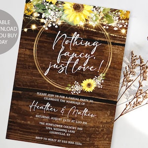 Rustic Sunflower Nothing Fancy, Just Love Wedding Invitation Template, Rustic Wedding Reception Invite, 100% EDITABLE INSTANT DOWNLOAD a03