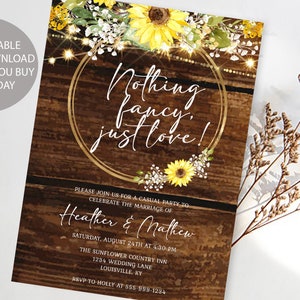 Rustic Sunflower Nothing Fancy, Just Love Wedding Invitation Template, Rustic Wedding Reception Invite, 100% EDITABLE INSTANT DOWNLOAD a03