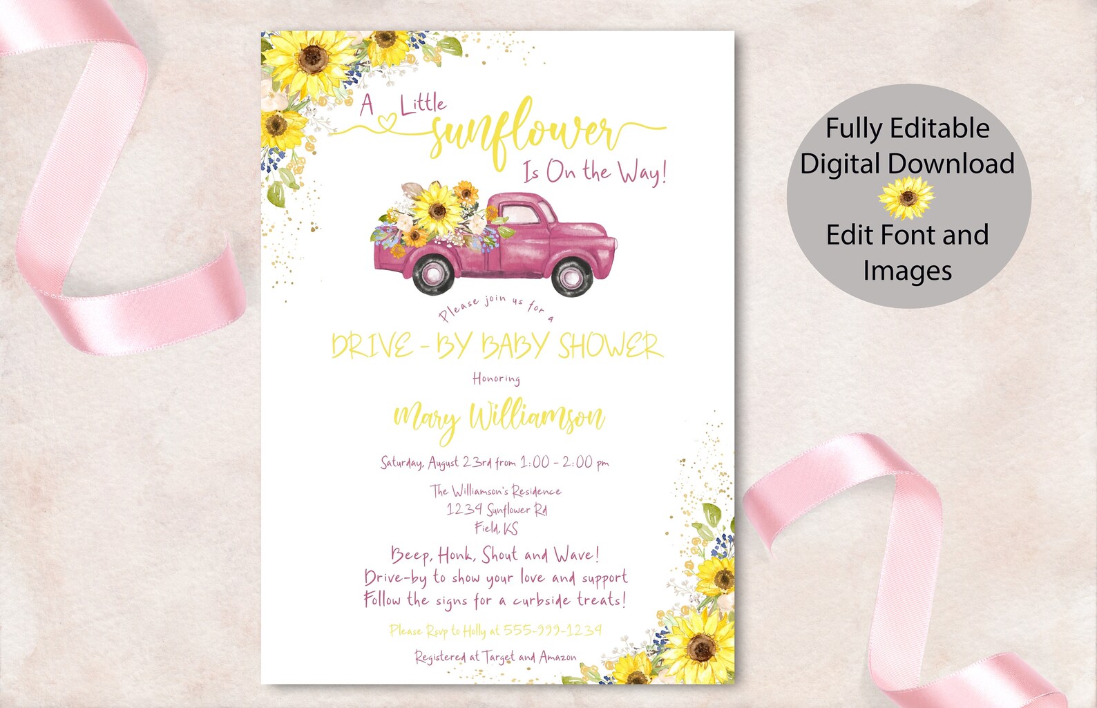 Sunflower Drive by Baby Shower Invitation Template Social Etsy