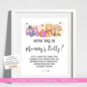 Winnie the Pooh Quão grande é a barriga da mamãe Jogo de cartas e cartazes Winnie the Pooh Girl Baby Shower É uma menina A Little Hunny Download instantâneo hp