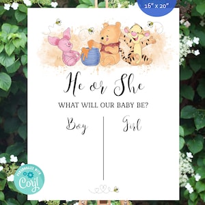 Winnie Pooh Gender Reveal Party Voting Game Template "What Will Our Little Hunny Be?" Gender Reveal EDITABLE INSTANT DOWNLOAD Printable hp