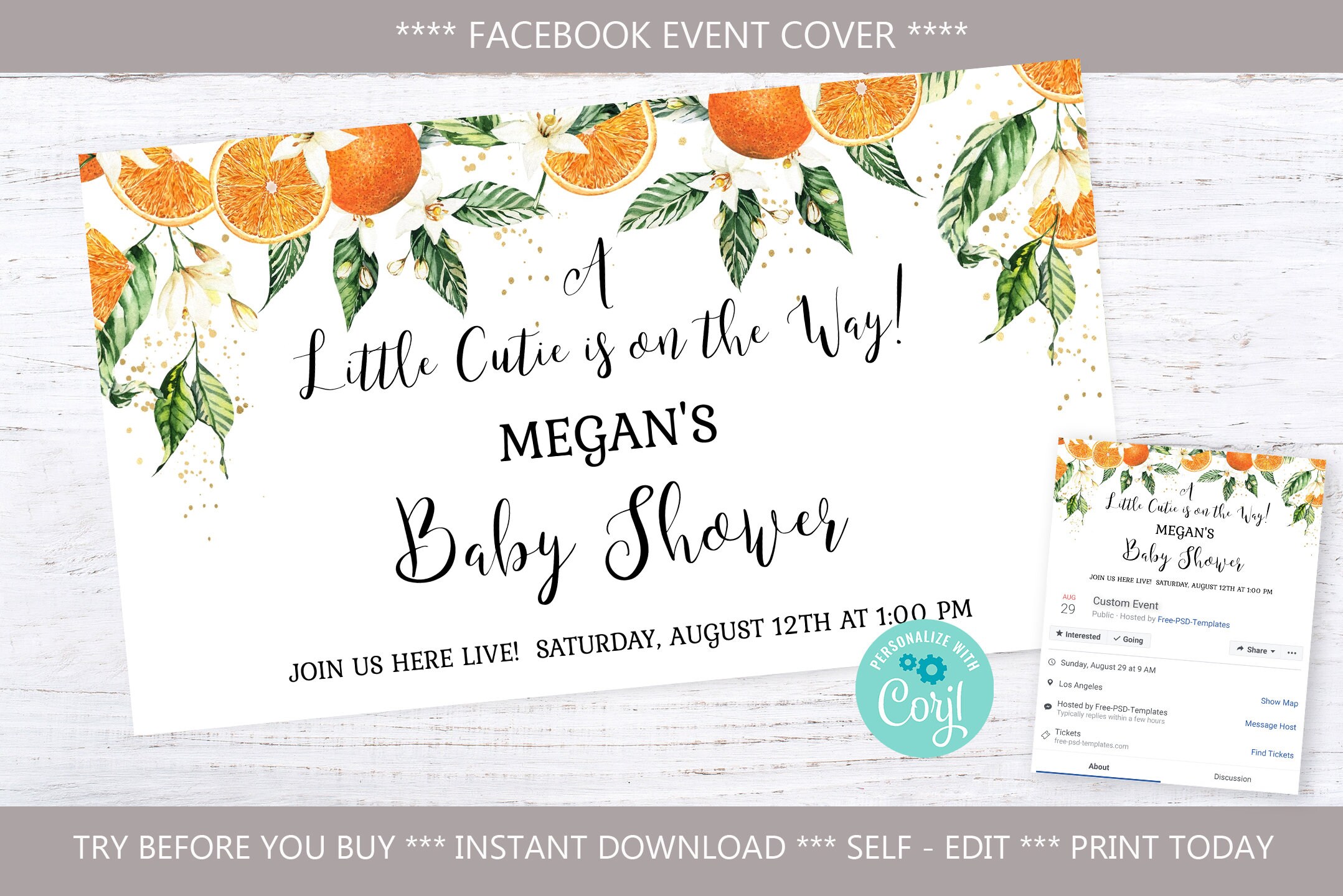 A Little Cutie Baby Shower Facebook Event Cover Template Etsy