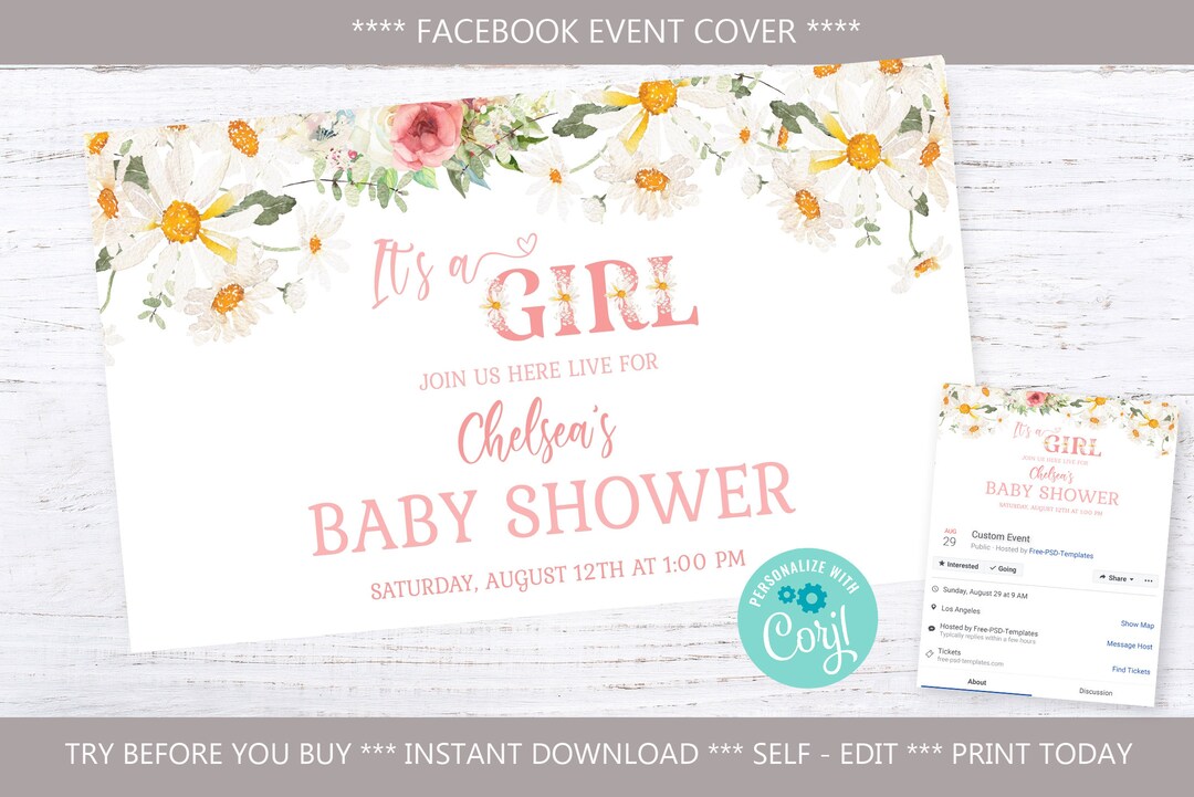 Daisy It's a Girl Baby Shower Facebook Event Cover Etsy