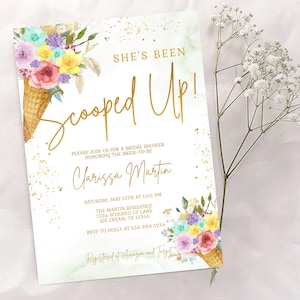 She's Been Scooped Up Bridal Shower Invitation Template Floral Ice Cream Cone Shower Ice Cream Shower EDITABLE INSTANT DOWNLOAD Printable su