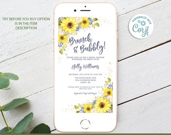 Sunflower Bridal Shower Brunch & Bubbly Electronic Invitation Template Sunflower Shower Smartphone Text Message EDITABLE INSTANT DOWNLOAD sb