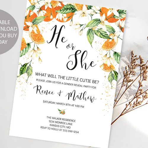 Little Cutie Gender Reveal Invitation Digital Instant Etsy