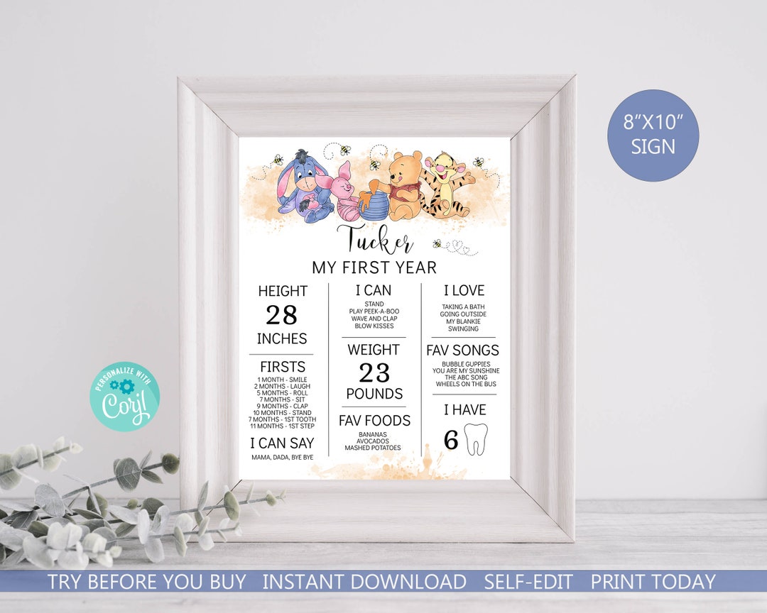Winnie the Pooh Milestone 1st Birthday Board Template Our - Etsy Australia