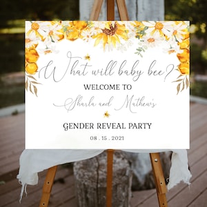 What Will Baby Bee Welcome to Gender Reveal Party Sign, Gender Reveal Welcome Poster, Honeybee Gender Reveal EDITABLE INSTANT DOWNLOAD bb