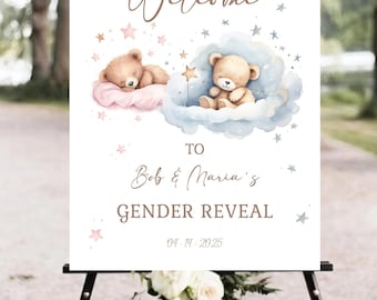 Bear Gender Reveal Welcome Sign Template (EDITABLE INSTANT DOWNLOAD)