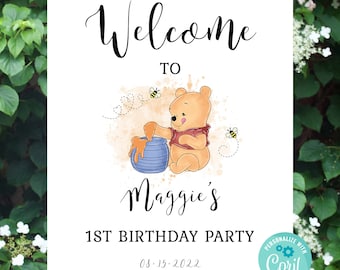 Winnie Puuh 1st Birthday Willkommensschild Vorlage (Digitaler Download)