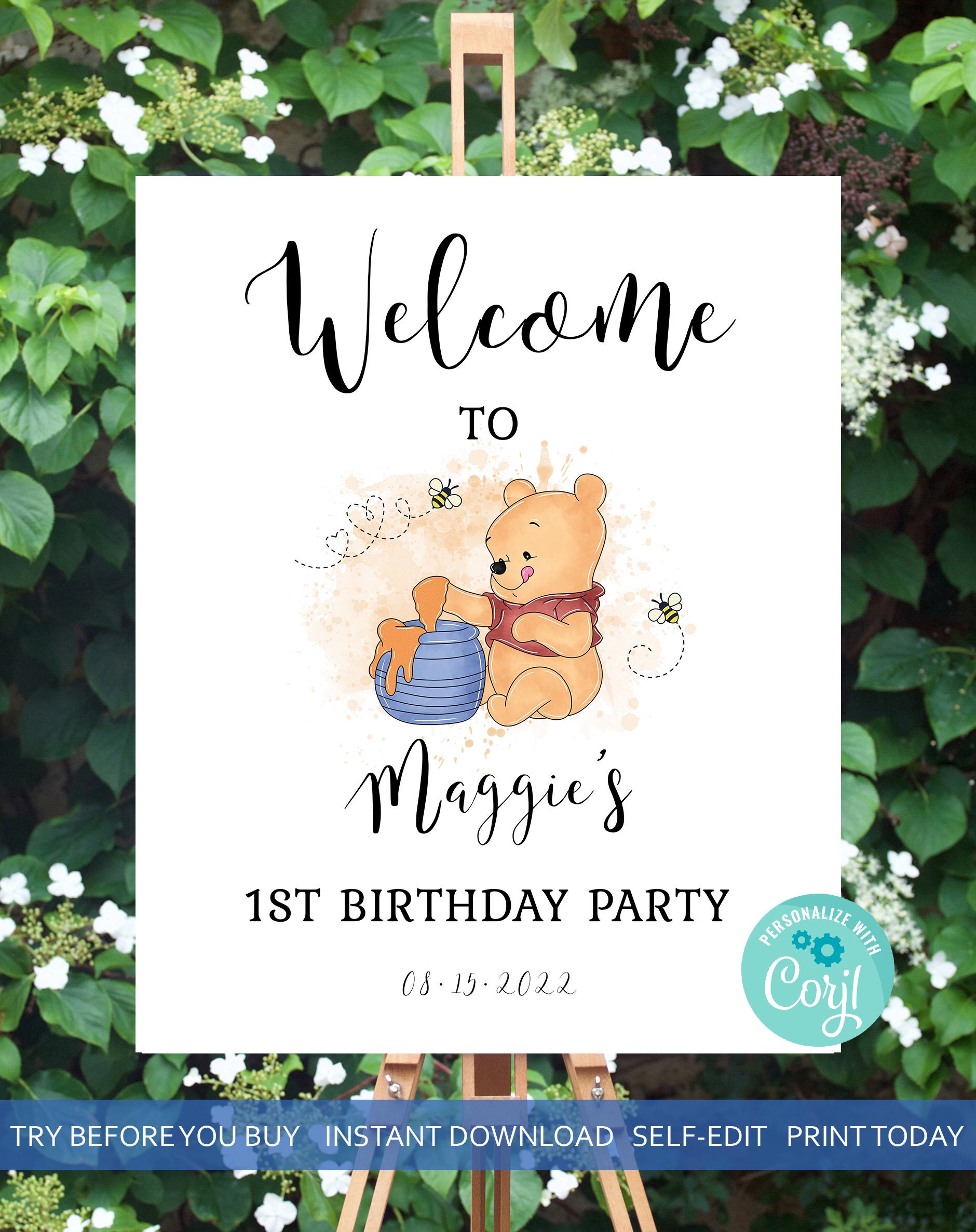 Our Little Hunny is Turning One 1st Birthday Welcome Sign