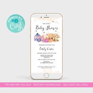 Winnie the Pooh Girl Shower Electronic Invitation Template Smartphone Text Message Winnie Pooh Pink Honeypot EDITABLE INSTANT DONWLOAD hp