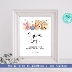 Winnie the Pooh Custom Sign Template DIY Signs A Hunny is on the Way Shower Hunny Turning 1 Birthday EDITABLE Instant Download Printable hp