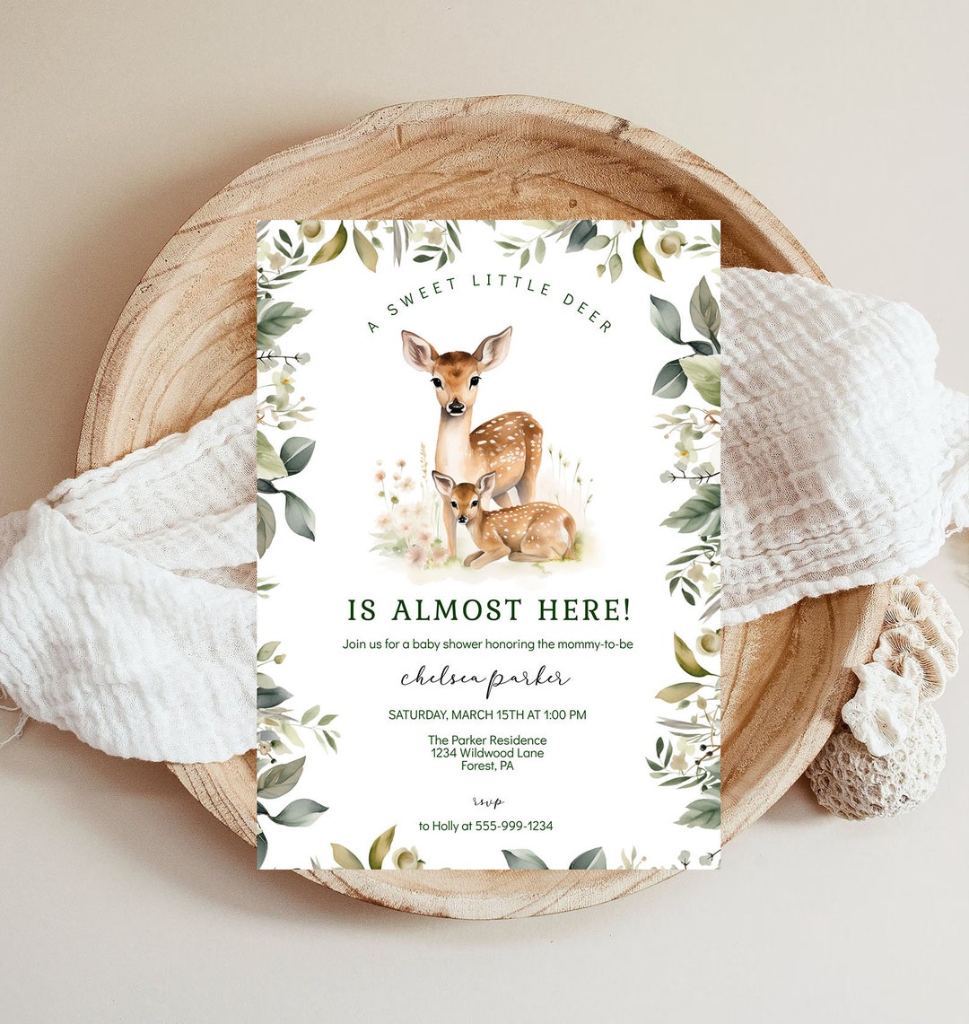 A Sweet Little Deer is Almost Here Baby Shower Invitation Template Deer ...