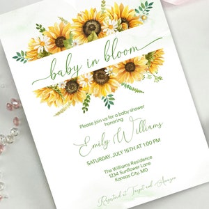 Sunflower Baby in Bloom Baby Shower Invitation Template, Sunflower Baby Shower, Gender Neutral, Garden Shower EDITABLE INSTANT DOWNLOAD sf