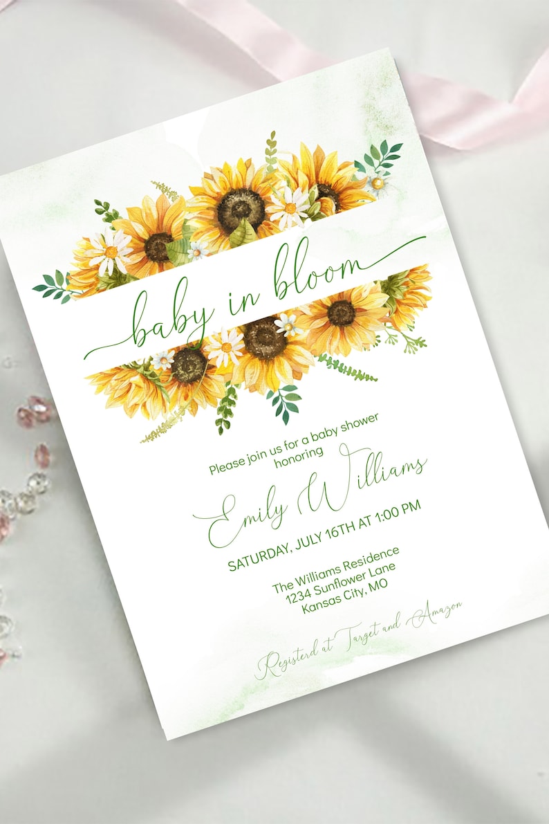 Sunflower Baby in Bloom Baby Shower Invitation Template - Etsy