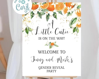 Cutie Gender Reveal Welcome Sign A Little Cutie is on the Way Orange Little Cutie EDITABLE INSTANT DOWNLOAD d1
