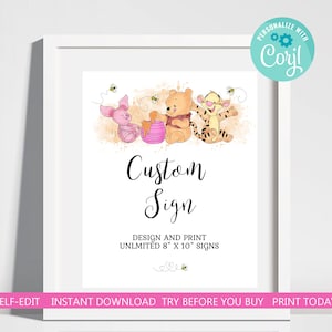 Winnie the Pooh Baby Girl Shower Custom Sign Templates DIY Sign It&#39;s a Girl Shower A Little Hunny is on the Way Editable INSTANT DOWNLOAD hp