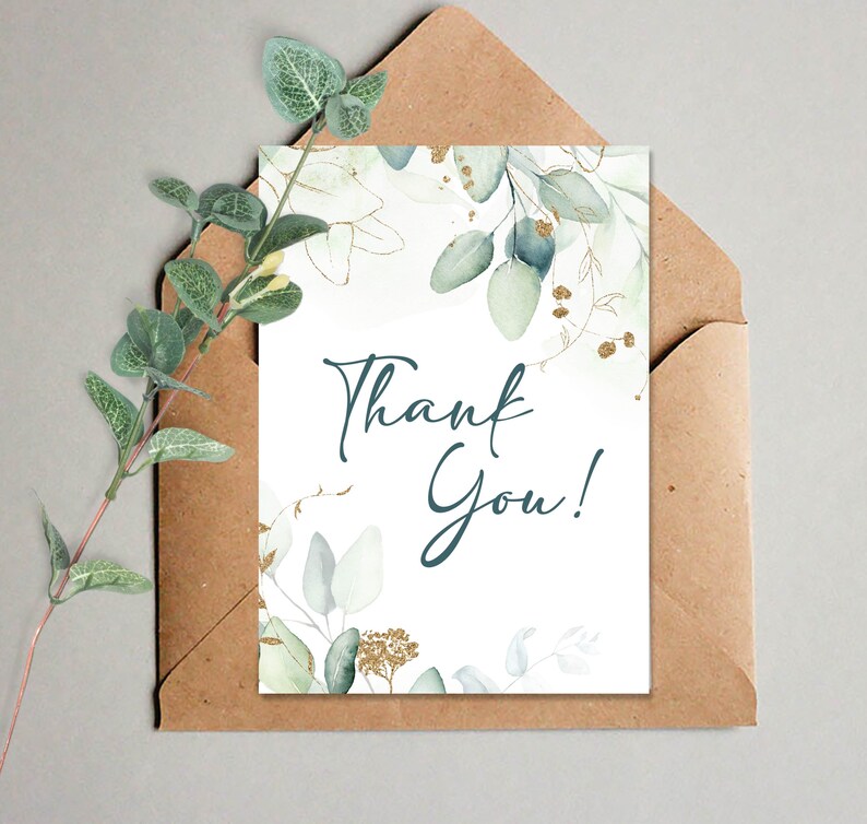 Lexi Eucalyptus Greenery Thank You Card Template Dusty Blue Wedding Thank You Any EventShower Thank You Editable Instant Download lexi