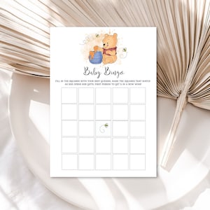 Un pequeño cariño está en camino Plantilla de juego de bingo Baby Shower Winnie the Pooh Juego de bingo Pooh Bear Shower DESCARGA INSTANTÁNEA Juego imprimible hp