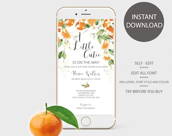 A Little Cutie is on the Way Baby Shower Electronic Invitation Template, Text Invitation, Smart Phone Evite, EDITABLE INSTANT DOWNLOAD D1
