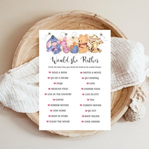 Would She Rather Baby Shower Game Template Winnie the Pooh Baby Shower Winnie Pooh & Friends EDITABLE INSTANT DOWNLOAD Printable Game hp