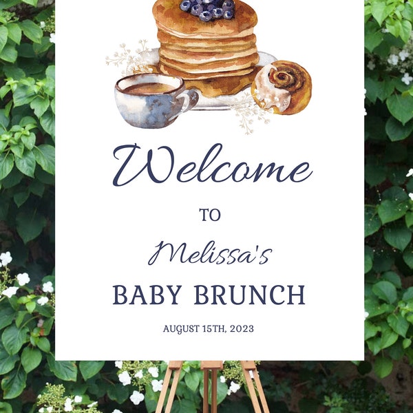 Editable Welcome to Baby Brunch Sign Poster Template Brunch Theme Shower Pancakes Berries Coffee Espresso INSTANT DOWNLOAD Printable Sign pb