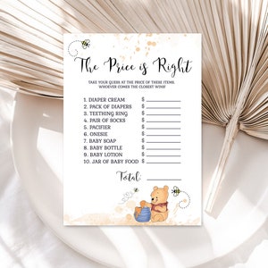 Winnie Pooh Baby Shower The Price is Right Game Template A Little Hunny is on the Way Baby Shower EDITABLE INSTANT DOWNLOAD Printable hp
