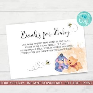 Wnnie de Poeh babyshowerboeken voor baby kaartsjabloon A Little Hunny babyshowerboek in plaats van kaart BEWERKBARE DIRECT DOWNLOAD hp