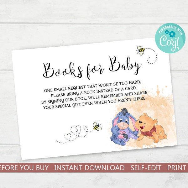 Wnnie the Pooh Baby Shower Books for Baby Card Template A Little Hunny Baby Shower Book Instead of Card EDITABLE INSTANT DOWNLOAD hp