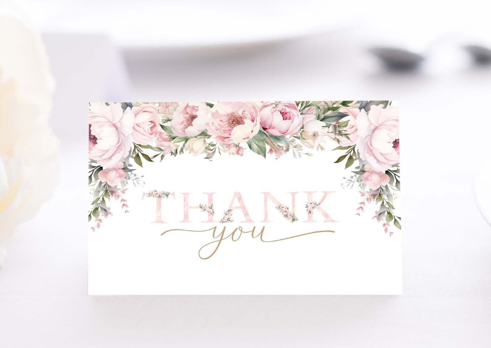 Pink Peony Thank You Card Template: Baby Shower, Floral (EDITABLE ...