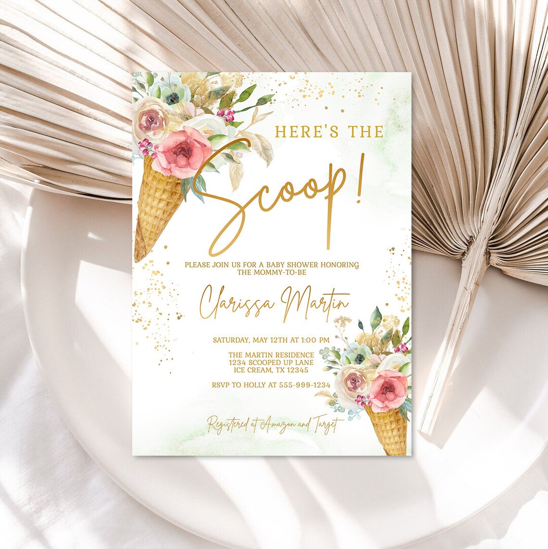 Here's the Scoop Baby Shower Invitation Template Ice Cream Theme Baby