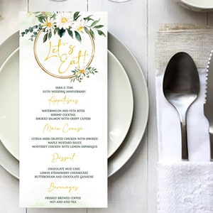 EDITIERBARE Greenery Daisy Menüvorlage 50. Hochzeitstag Menü für jedes Event Let's Eat Goldenes Jubiläum SOFORTIGER DOWNLOAD Druckbares gd