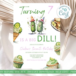 È un modello di invito di compleanno Big Dill per qualsiasi età Invito Dill Pickle Tema di compleanno carino Dill Pickle DOWNLOAD IMMEDIATO MODIFICABILE Stampabile bd