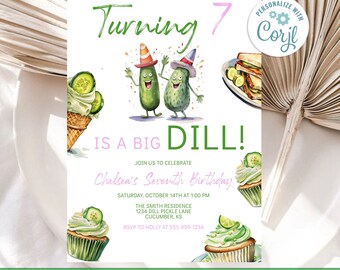 Dill Pickle Birthday Invitation Template, Funny Pickle Theme (EDITABLE, Instant Download)