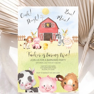 Modèle Barn Yard 2e anniversaire fête d&#39;anniversaire Neigh Oink Baa Moo avoir deux ans Barn Yard 2e anniversaire MODIFIABLE TÉLÉCHARGEMENT IMMÉDIAT
