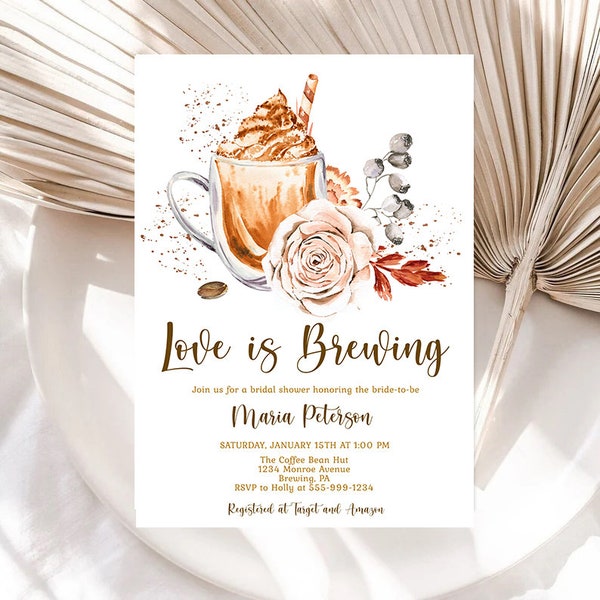 Love is Brewing Bridal Shower Invitation Template Coffee Bridal Shower/Brunch Expresso Shower EDITABLE INSTANT DOWNLOAD Printable Invite cb