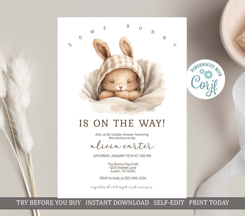 Bunny Baby Shower Invitation Template: Editable Printable (Instant Download) image 2