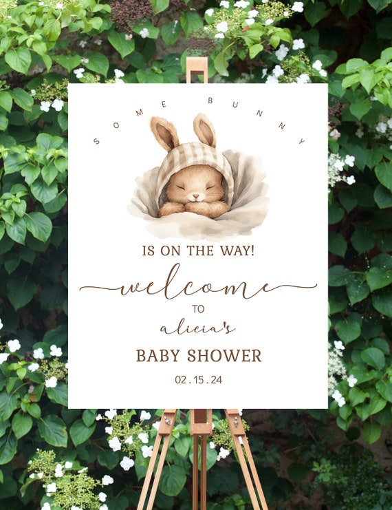 Some Bunny is on the Way Welcome to Baby Shower Sign Poster Cute Bunny Shower Welcome Poster EDITABLE INSTANT DOWNLOAD Printable Sign sb