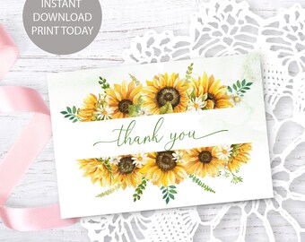 Sunflower Daisy Thank You Card Template, Baby/Bridal Shower, Wedding/Birthday Thank You, EDITABLE INSTANT DOWNLOAD sf