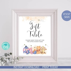 Baby Winnie the Pooh 8 "x 10" Geschenk Tisch Zeichen Winnie the Pooh & Friends Dusche/Geburtstag Event Dekor Zeichen Instant Download druckbare Zeichen hp