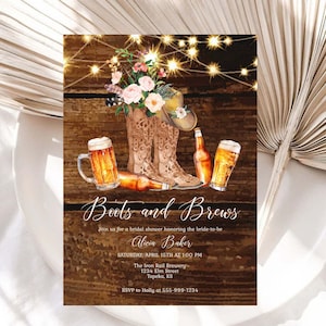Rustic Boots and Brews Bridal Shower Invitation Template Cowgirl Boots Beer Shower Cowgirl Shower EDITABLE INSTANT DOWNLOAD Printable rbb