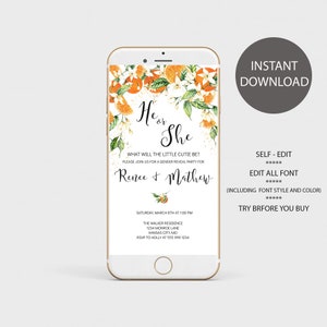 Little Cutie Gender Reveal Invitation, Clementine Oranges (Digital Download)